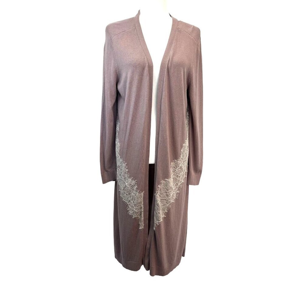 Soma Lace Long Cardigan Duster Ladies Size Large Mauve and Lace Evening Casual L